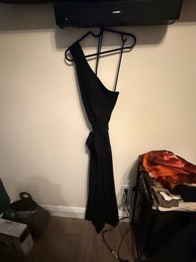 ANTONIO MELANI Black One-Shoulder Wrap Dress